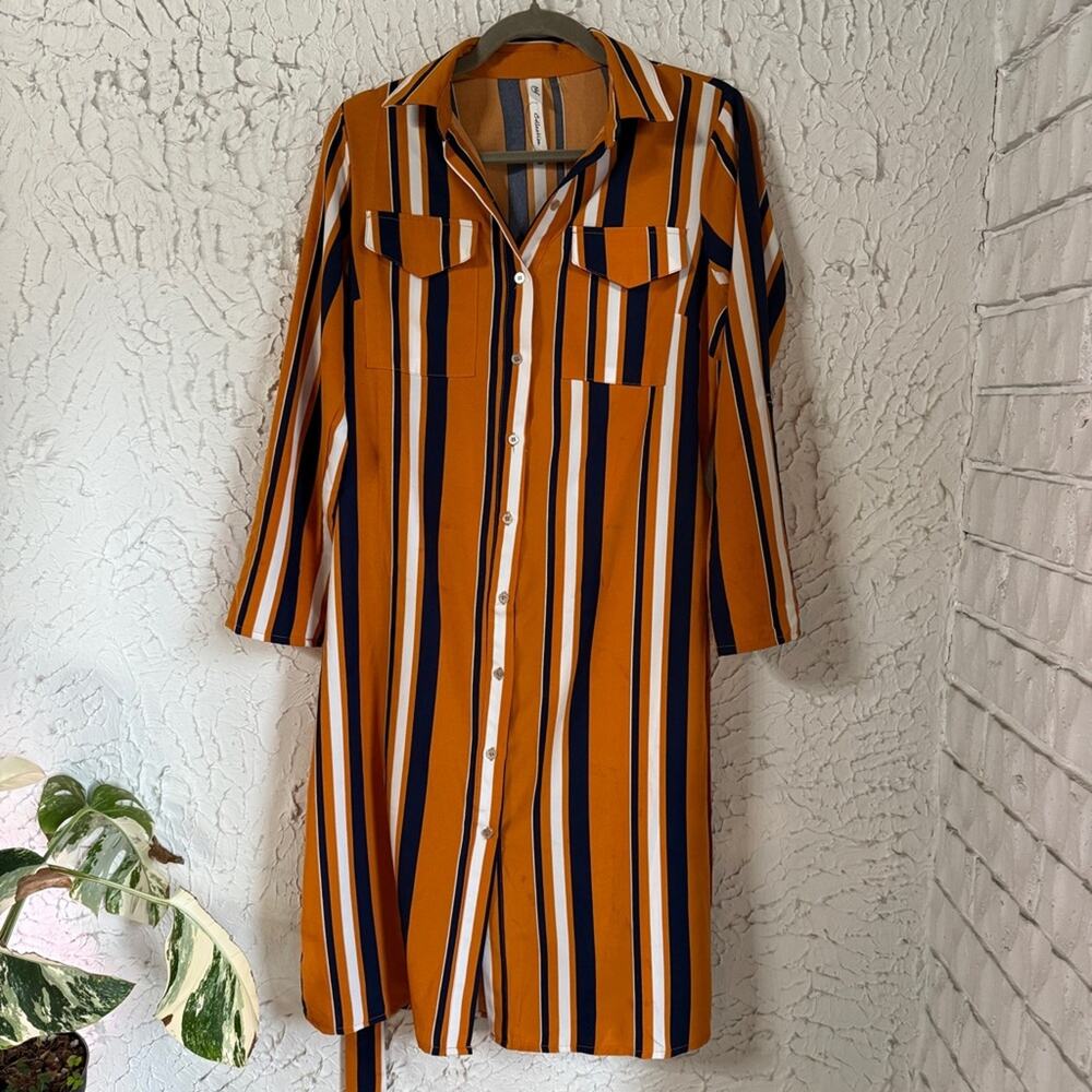 NY Collection Multicolor Striped Long Sleeve Dress